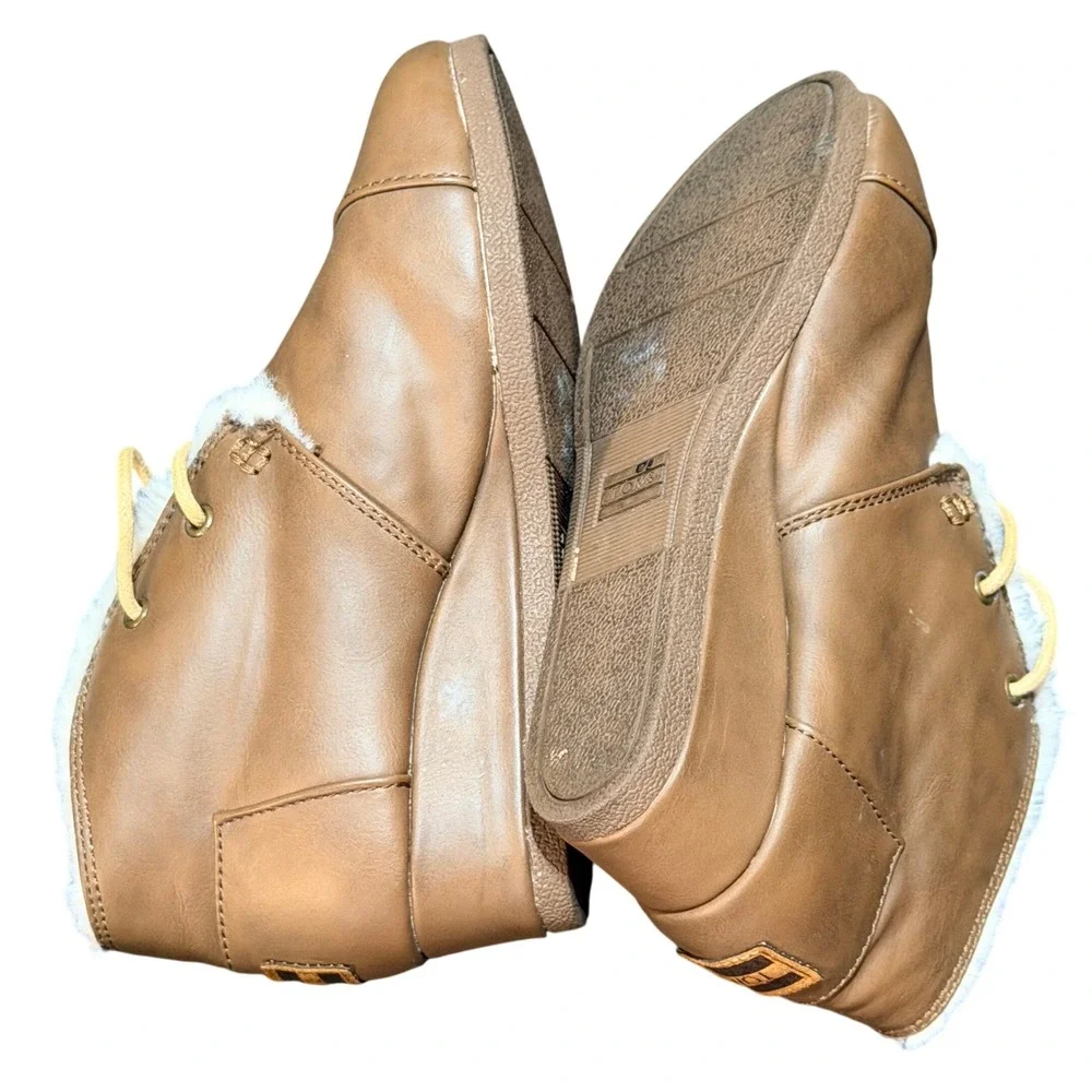 TOMS Wedge Booties Girls Size 1.5 Brown Faux Leather Shearling Desert Boots